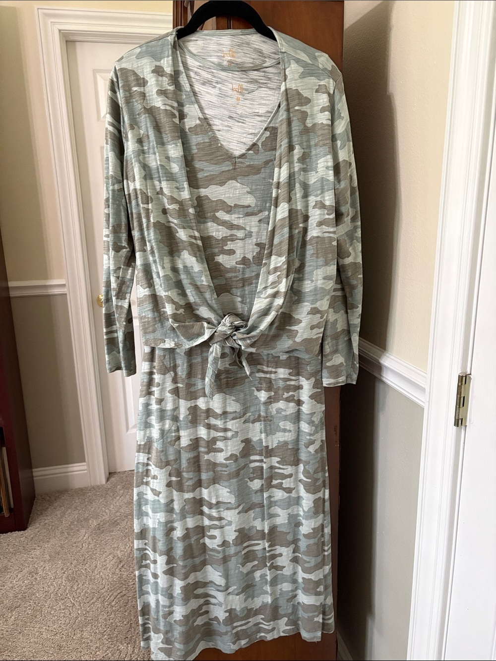 Belle Kim Gravel 3 Piece Maxi Dress Open Jacket Tank Light Camo BOHO Beach - Picture 4 of 16